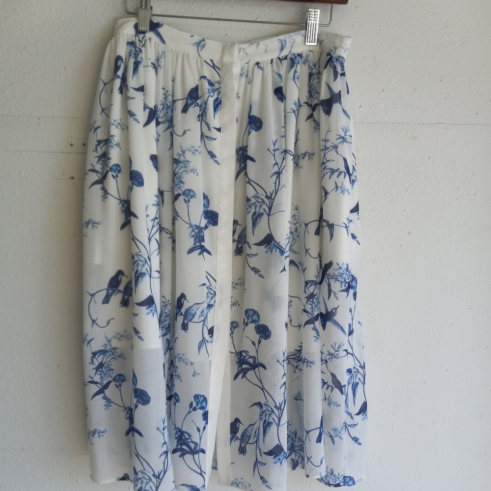 Erin Fetherston Anthropology White And Blue Button Down Skirt Size 28